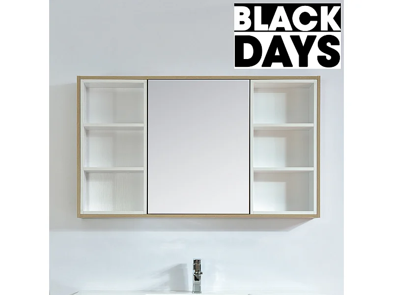 Armoire de toilette bloc-miroir 120 cm FRAME finition mélaminé chêne