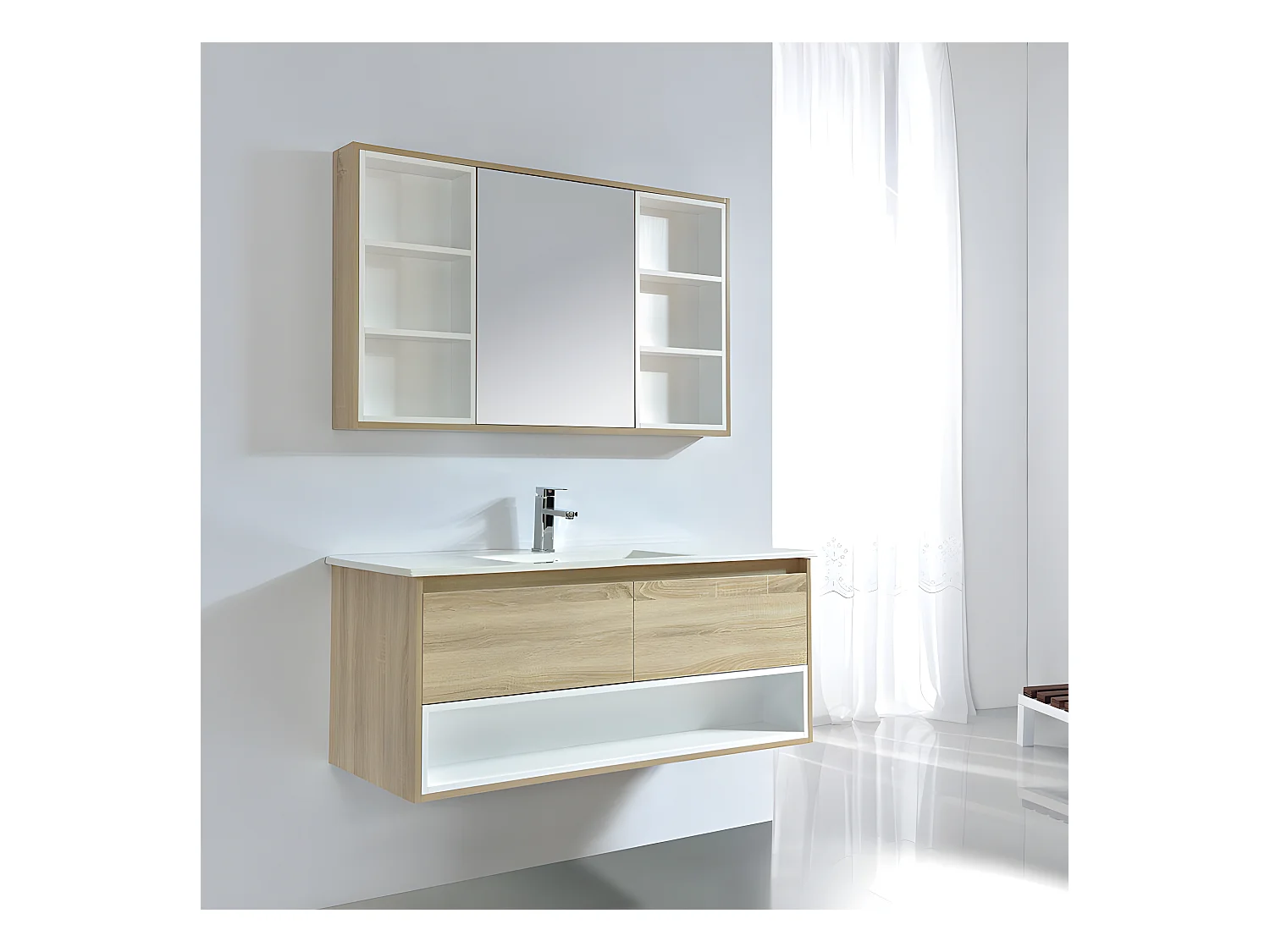 Armario espejo de 120 cm FRAME color roble