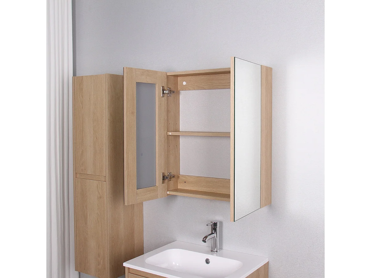 Armoire de toilette bloc-miroir FORTINA largeur 60 cm chêne clair
