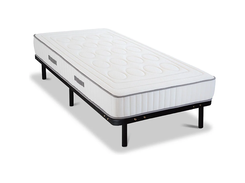 OLYMPE LITERIE | Ensemble CRISTAL 90x200 cm | Matelas Mémoire de forme + Sommier Métal
