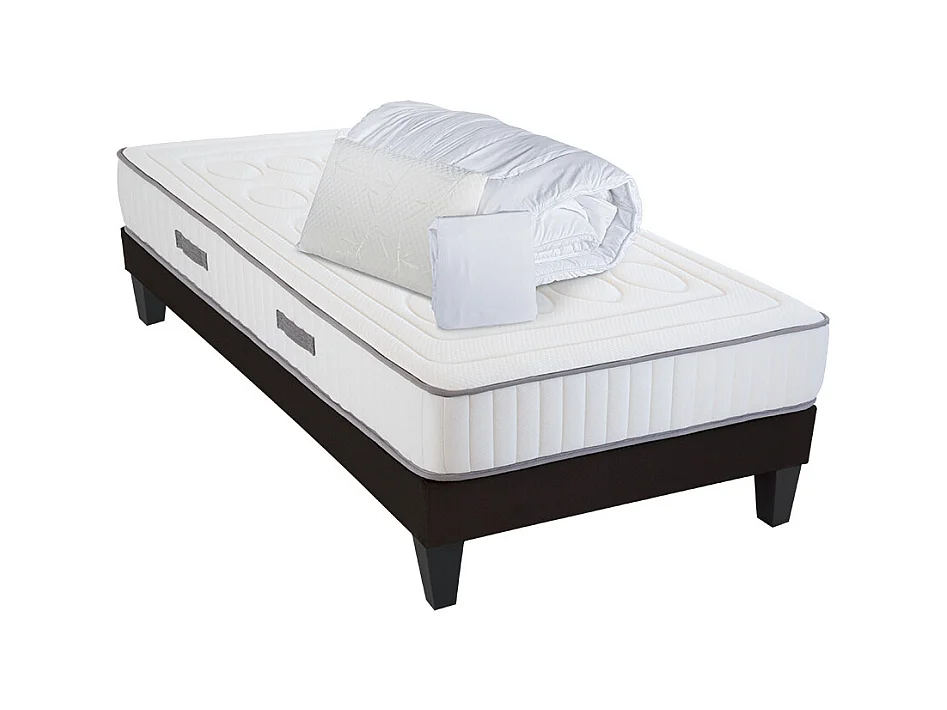 OLYMPE LITERIE | Pack Prêt à dormir CRISTAL 90x200 cm | Matelas Mémoire de forme + Sommier Bois + Accessoires