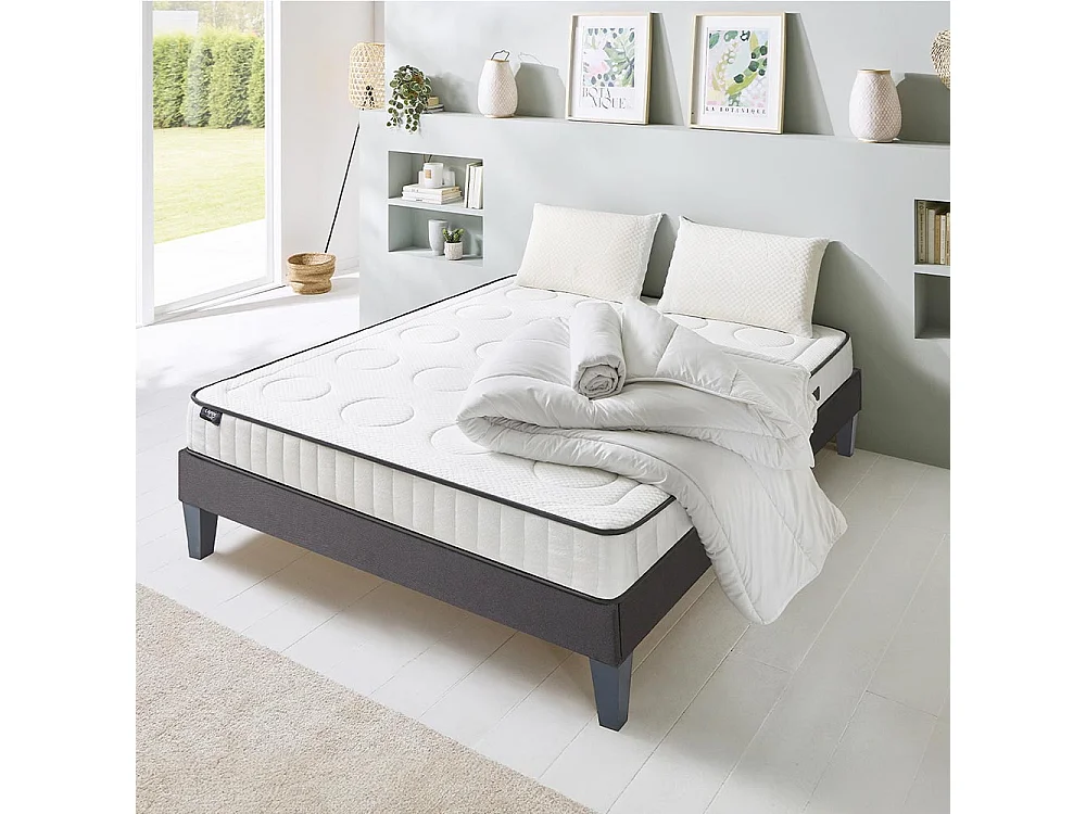 OLYMPE LITERIE | Pack Prêt à dormir CRISTAL 90x200 cm | Matelas Mémoire de forme + Sommier Bois + Accessoires