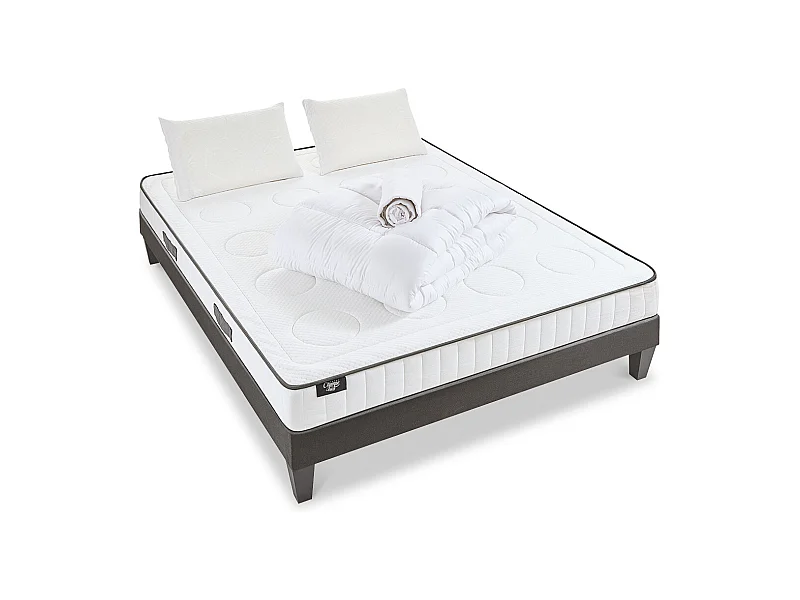 OLYMPE LITERIE | Pack Prêt à dormir CRISTAL 90x190 cm | Matelas Mémoire de forme + Sommier Bois + Accessoires