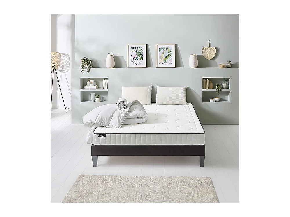 OLYMPE LITERIE | Pack Prêt à dormir CRISTAL 90x190 cm | Matelas Mémoire de forme + Sommier Bois + Accessoires
