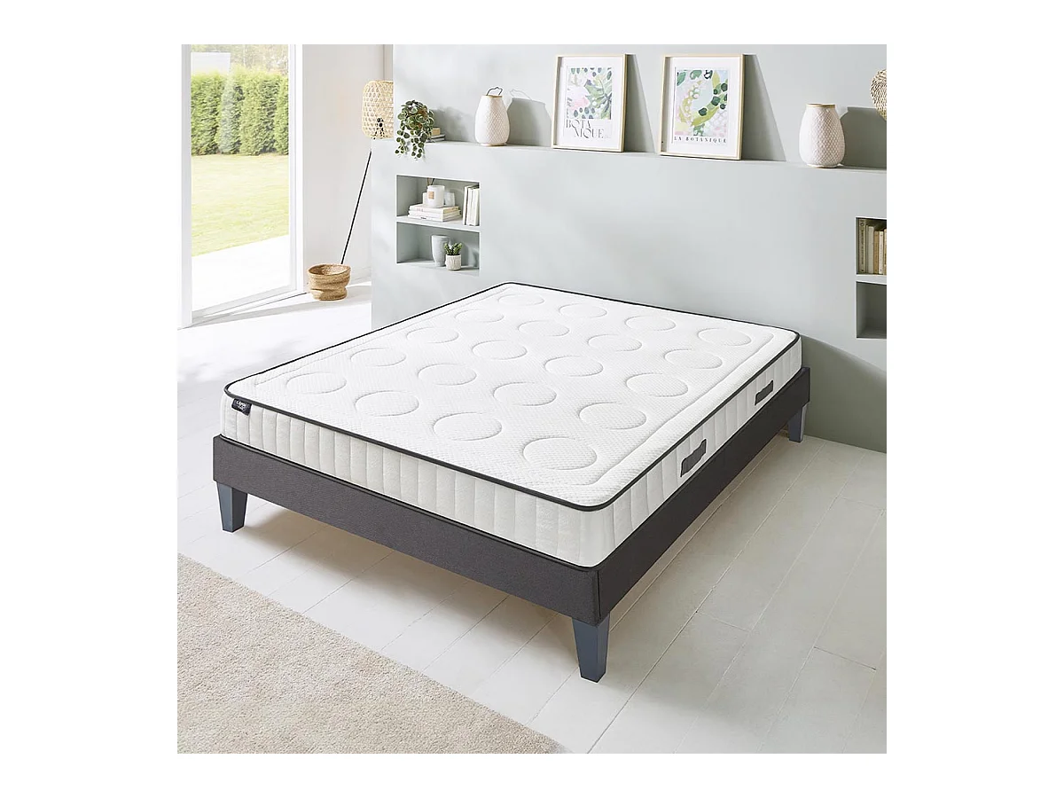 OLYMPE LITERIE | Ensemble CRISTAL 140x190 cm | Matelas Mémoire de forme + Sommier Bois