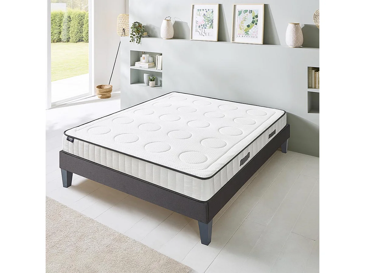 OLYMPE LITERIE | Ensemble CRISTAL 140x190 cm | Matelas Mémoire de forme + Sommier Bois