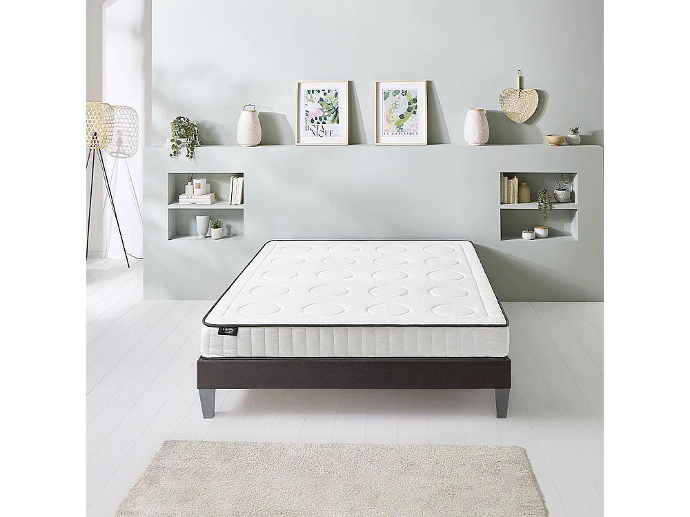 OLYMPE LITERIE | Ensemble CRISTAL 140x190 cm | Matelas Mémoire de forme + Sommier Bois