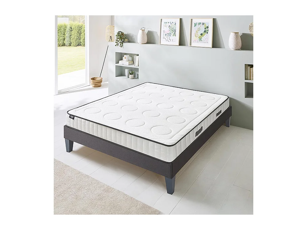 OLYMPE LITERIE | Ensemble CRISTAL 140x200 cm | Matelas Mémoire de forme + Sommier Bois