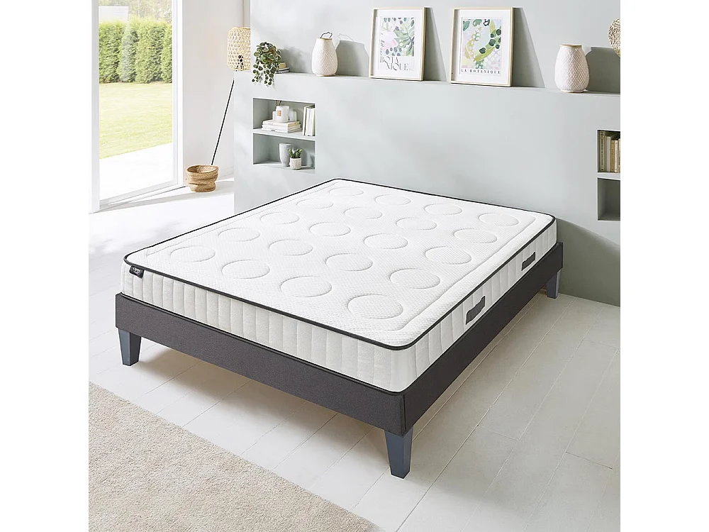 OLYMPE LITERIE | Ensemble CRISTAL 140x200 cm | Matelas Mémoire de forme + Sommier Bois