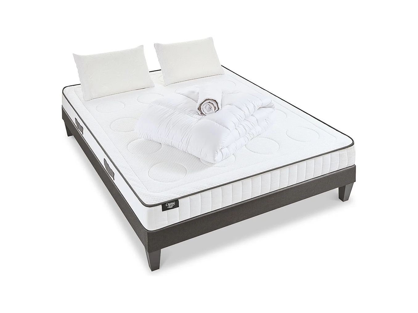 OLYMPE LITERIE | Pack Prêt à dormir CRISTAL 160x200 cm | Matelas Mémoire de forme + Sommier Bois + Accessoires