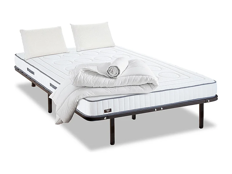 OLYMPE LITERIE | Pack Prêt à dormir CRISTAL 90x190 cm | Matelas Mémoire de forme + Sommier Métal + Accessoires