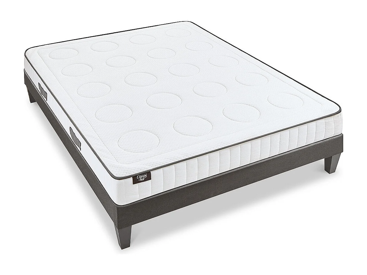 OLYMPE LITERIE | Ensemble CRISTAL 160x200 cm | Matelas Mémoire de forme + Sommier Bois