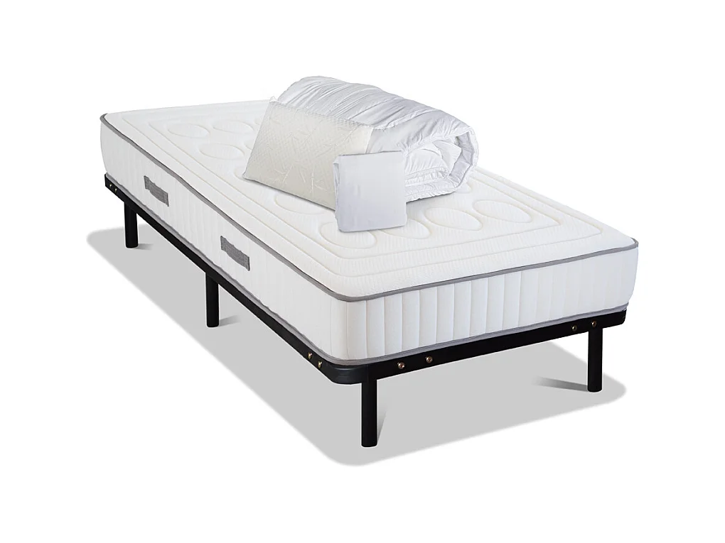 OLYMPE LITERIE | Pack Prêt à dormir CRISTAL 90x200 cm | Matelas Mémoire de forme + Sommier Métal + Accessoires