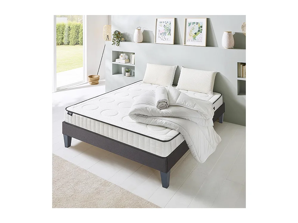 OLYMPE LITERIE | Pack Prêt à dormir CRISTAL 140x200 cm | Matelas Mémoire de forme + Sommier Bois + Accessoires
