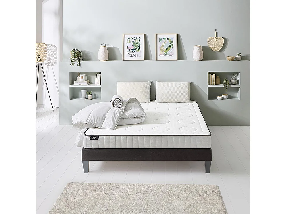 OLYMPE LITERIE | Pack Prêt à dormir CRISTAL 140x200 cm | Matelas Mémoire de forme + Sommier Bois + Accessoires