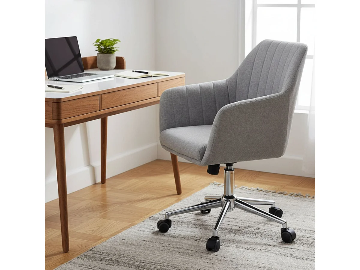 LOUNA - Fauteuil de Bureau Gris avec Surpiqures