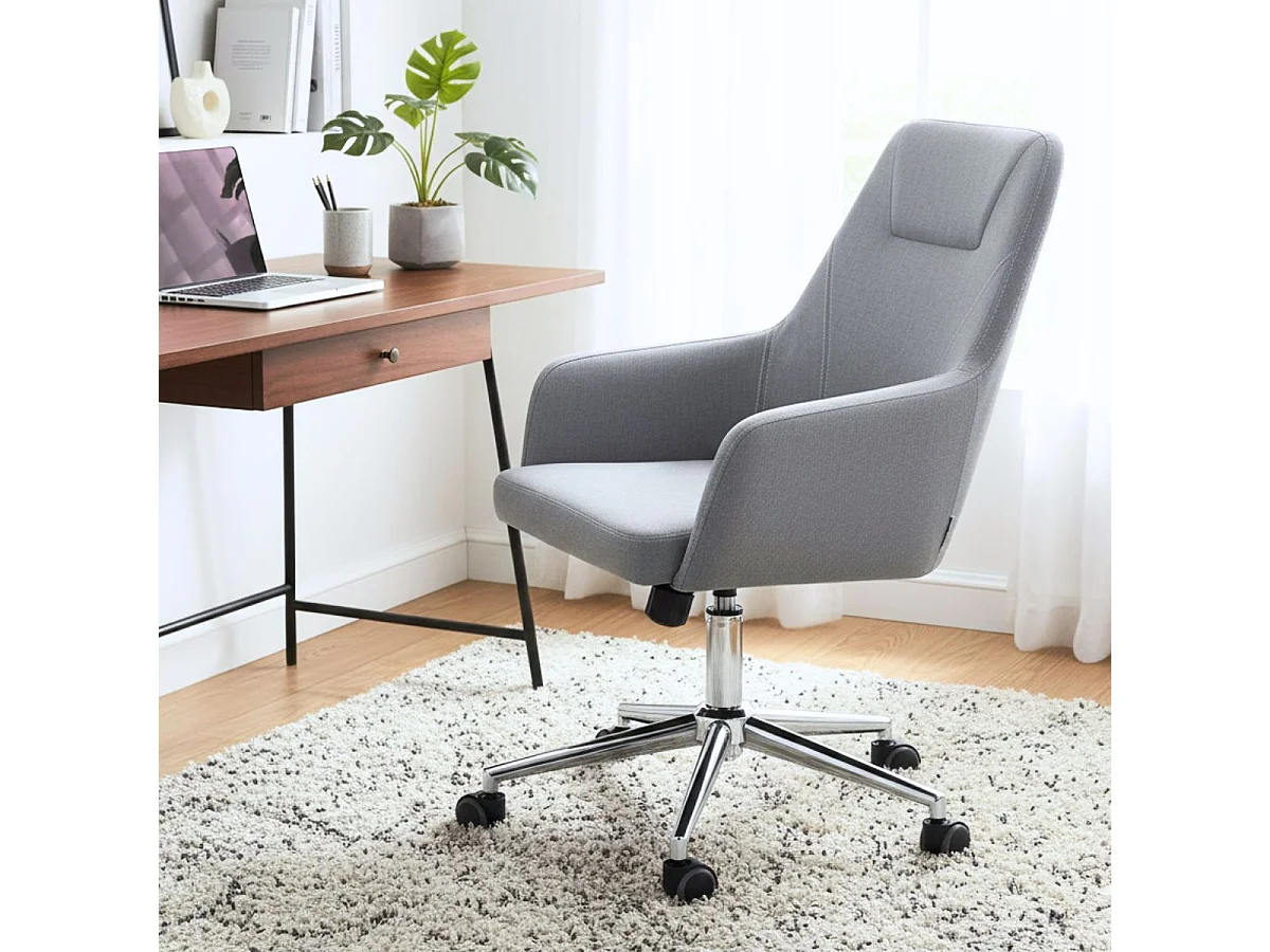 CAROC - Fauteuil de Bureau Gris Surpiqures Blanches