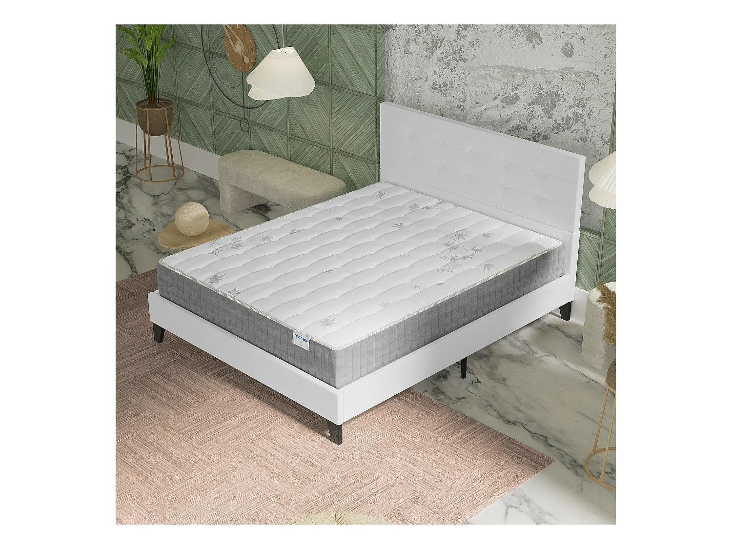 Ensemble 120x190 cm, lit avec tête de lit + matelas ressorts ensachés, ép. 25cm à mémoire de forme