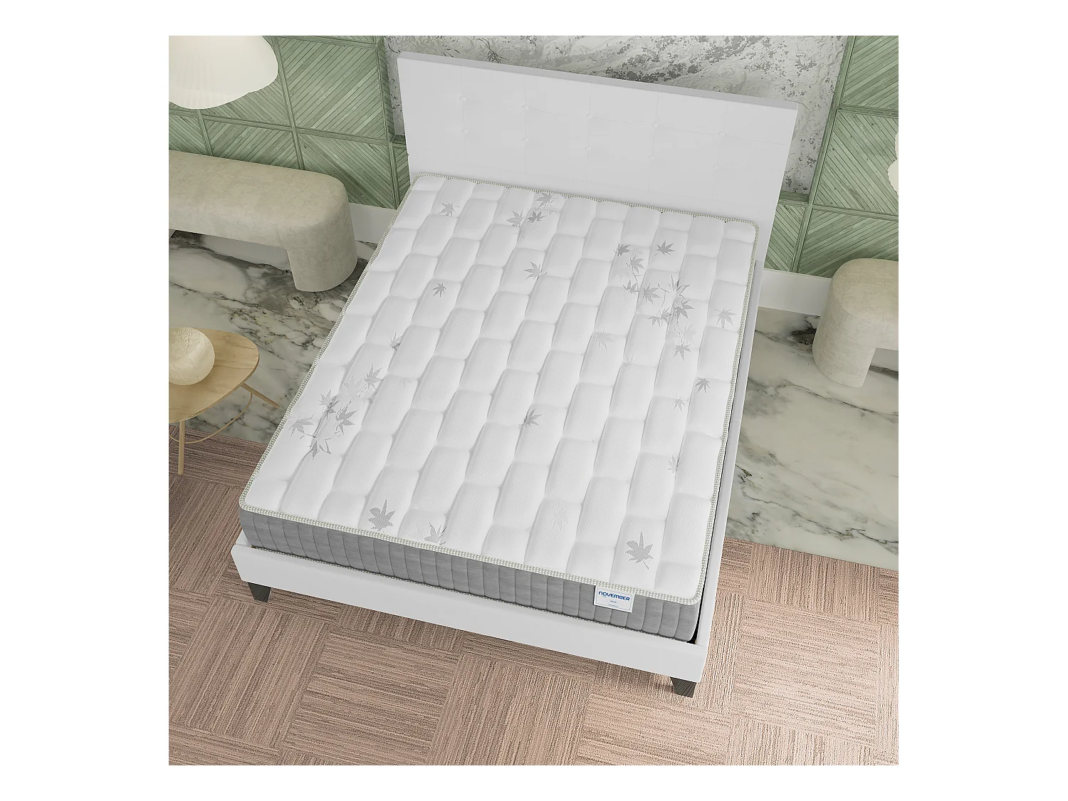 Ensemble 120x190 cm, lit avec tête de lit + matelas ressorts ensachés, ép. 25cm à mémoire de forme