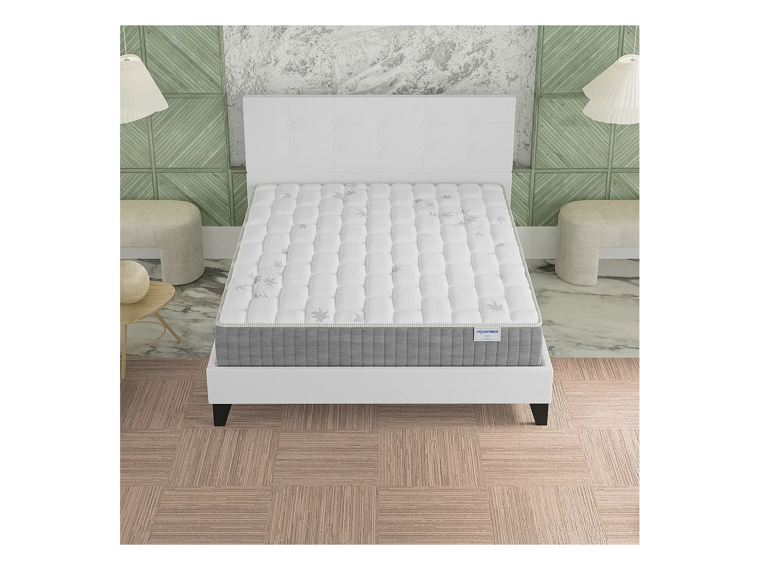 Ensemble 120x190 cm, lit avec tête de lit + matelas ressorts ensachés, ép. 25cm à mémoire de forme