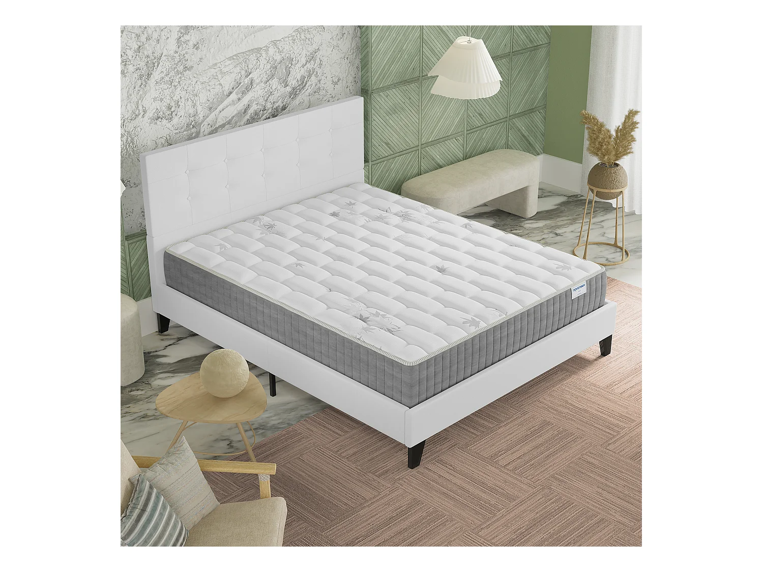 Ensemble 120x190 cm, lit avec tête de lit + matelas ressorts ensachés, ép. 25cm à mémoire de forme