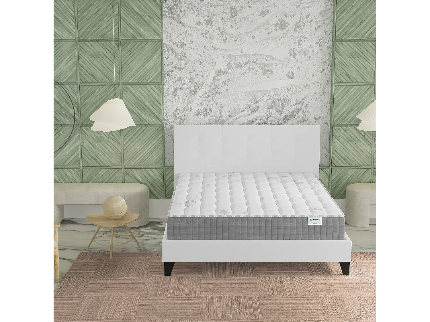 Ensemble 160x200 cm, lit avec tête de lit + matelas ressorts ensachés, ép. 25cm à mémoire de forme