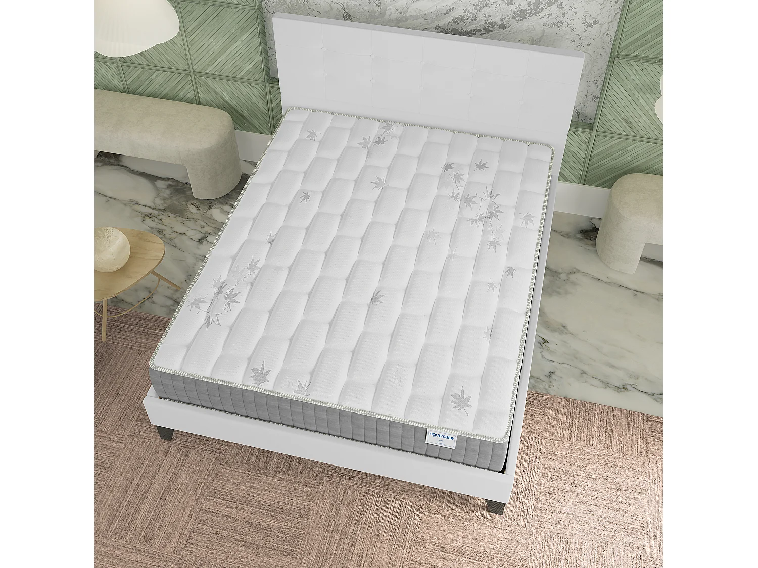 Ensemble 160x200 cm, lit avec tête de lit + matelas ressorts ensachés, ép. 25cm à mémoire de forme