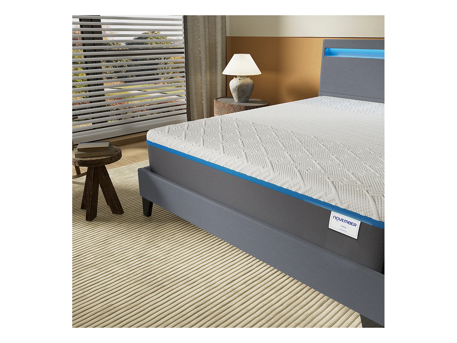 Ensemble Matelas Mousse + Lit Avec Tête De Lit 160x200cm Epaisseur 28cm Souple Accueil Latex Naturel