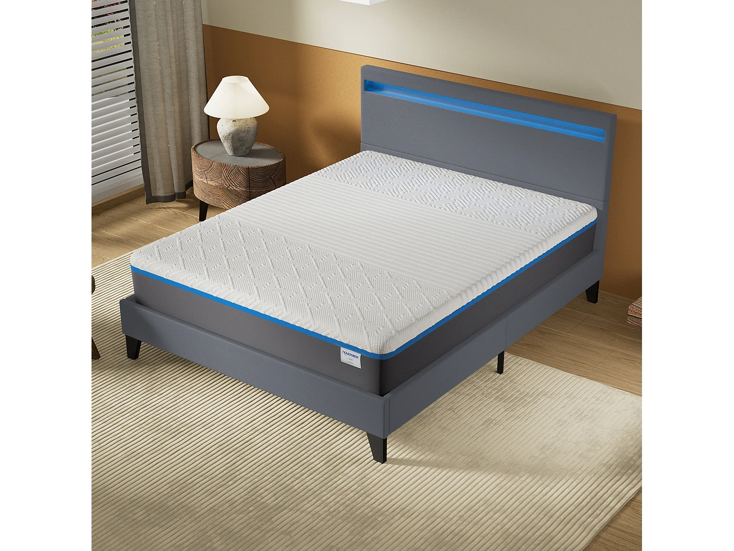 Ensemble Matelas Mousse + Lit Avec Tête De Lit 160x200cm Epaisseur 28cm Souple Accueil Latex Naturel