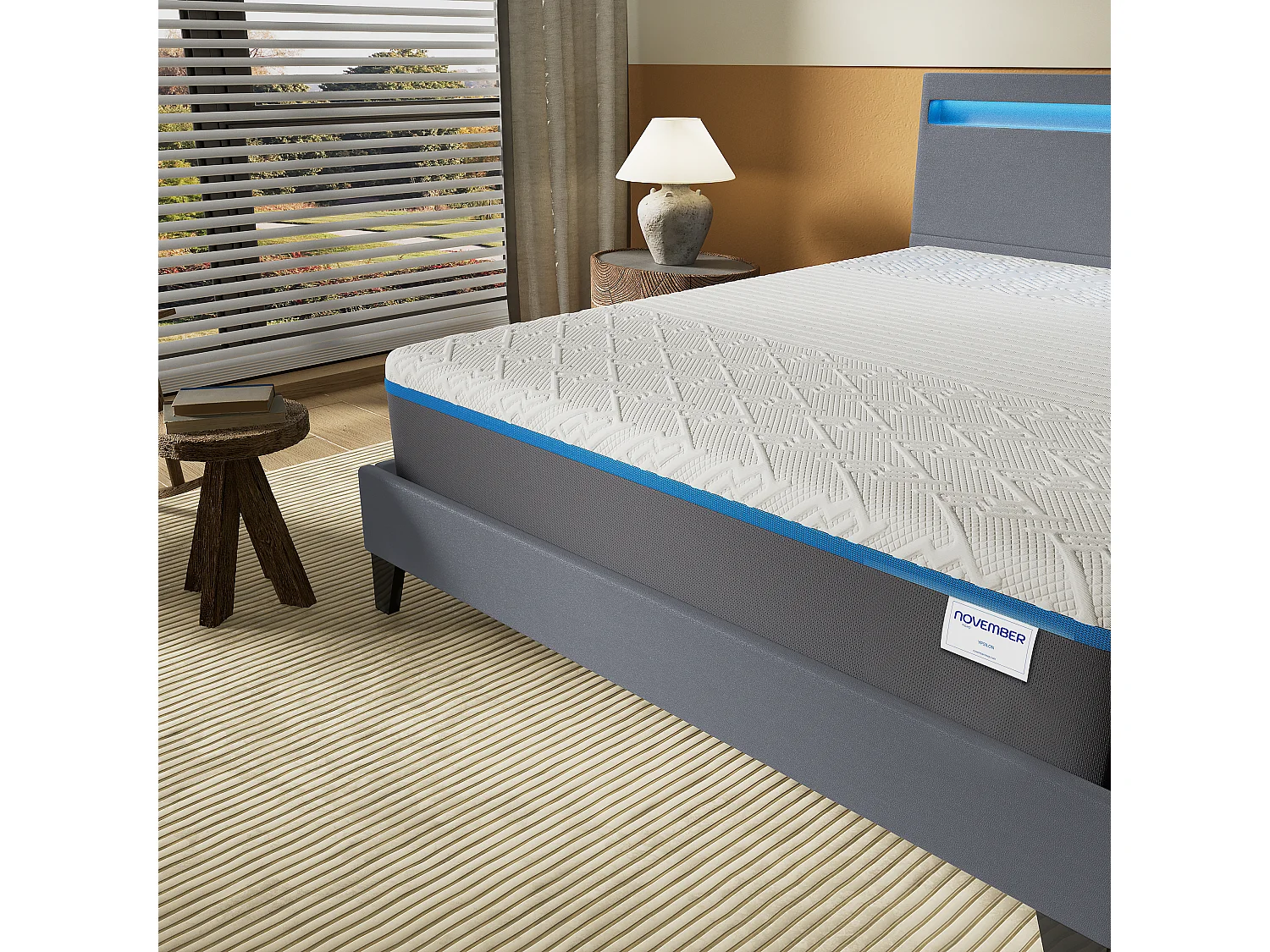 Ensemble Matelas Mousse + Lit Avec Tête De Lit 160x200cm Epaisseur 28cm Souple Accueil Latex Naturel