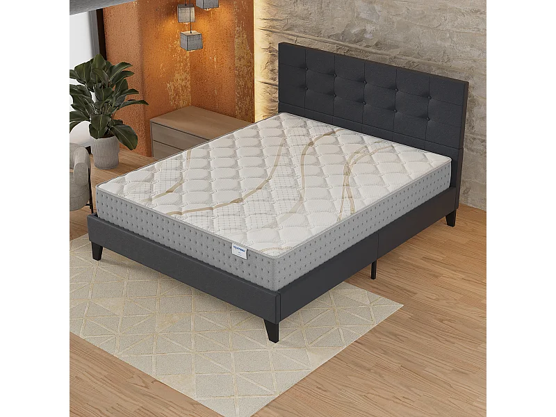 Ensemble 160x200 cm, lit avec tête de lit + matelas ressorts ensachés, ép.25cm accueil mousse HR