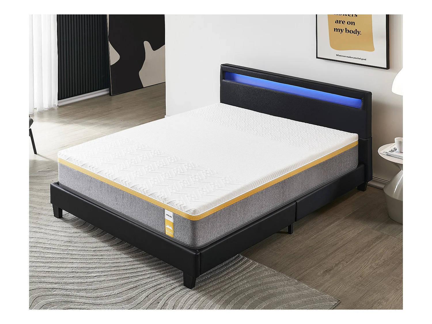 Ensemble Matelas Mousse + Lit Avec Tête De Lit 140x190cm Epaisseur 28cm Ferme Accueil Latex Naturel