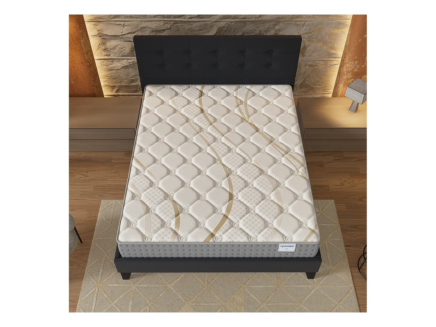 Ensemble 120x190 cm, lit avec tête de lit + matelas ressorts ensachés, ép.25cm accueil mousse HR