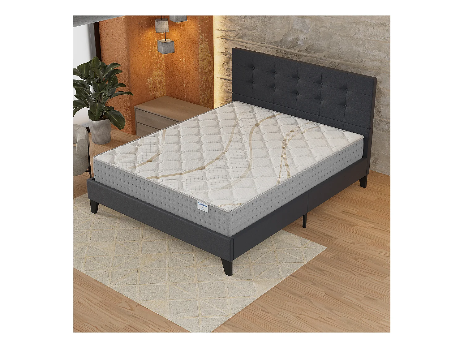Ensemble 120x190 cm, lit avec tête de lit + matelas ressorts ensachés, ép.25cm accueil mousse HR