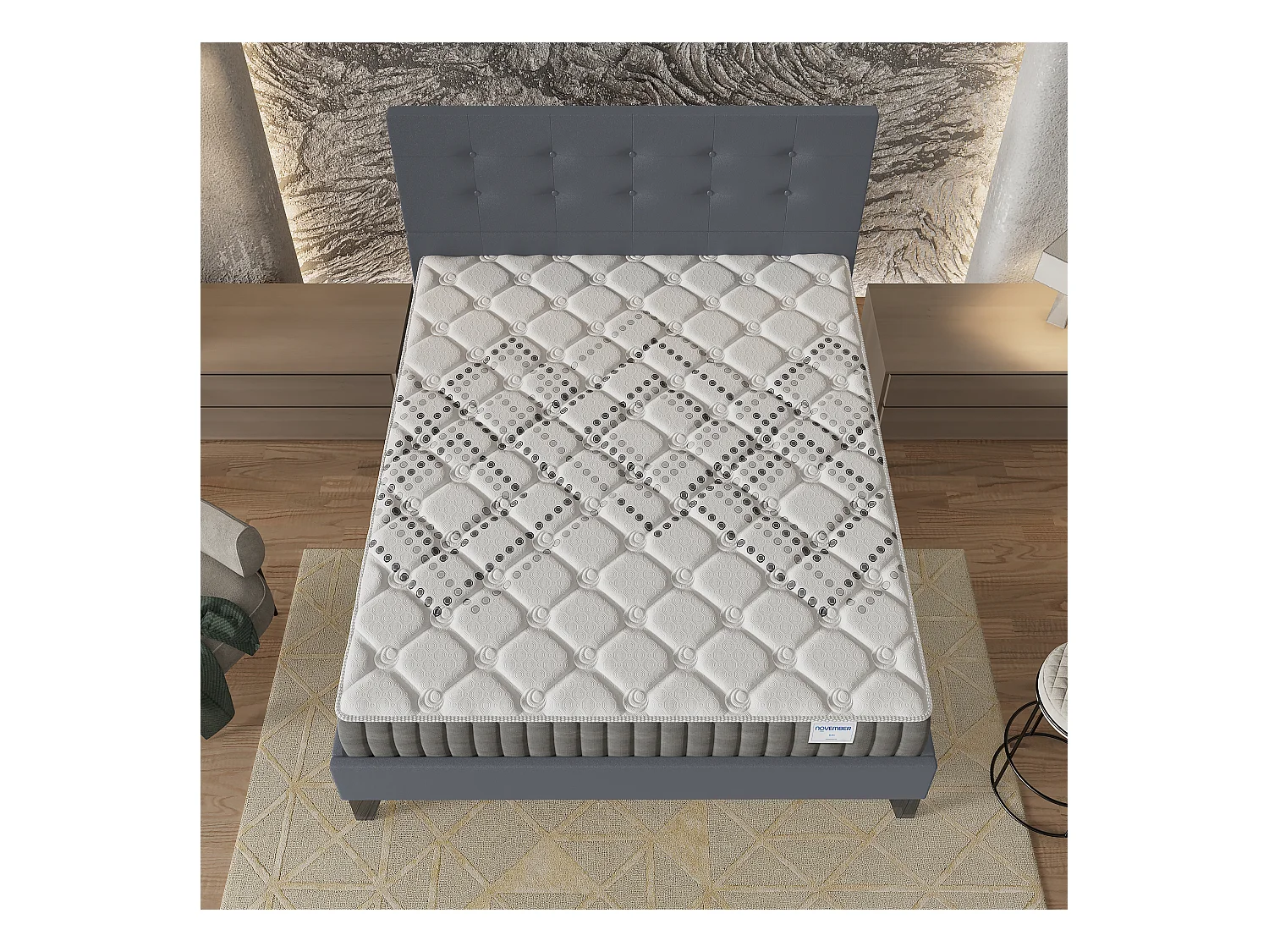 Ensemble 120x190 cm, lit avec tête de lit + matelas ressorts ensachés, ép.20cm accueil mousse HR