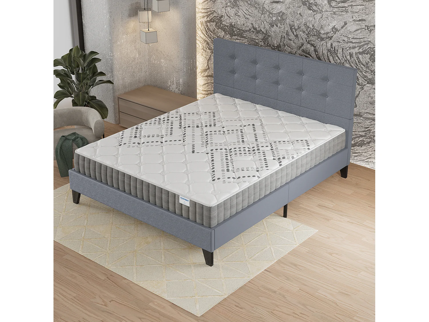 Ensemble 120x190 cm, lit avec tête de lit + matelas ressorts ensachés, ép.20cm accueil mousse HR