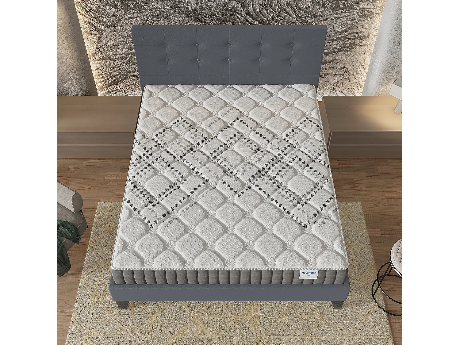 Ensemble 120x190 cm, lit avec tête de lit + matelas ressorts ensachés, ép.20cm accueil mousse HR