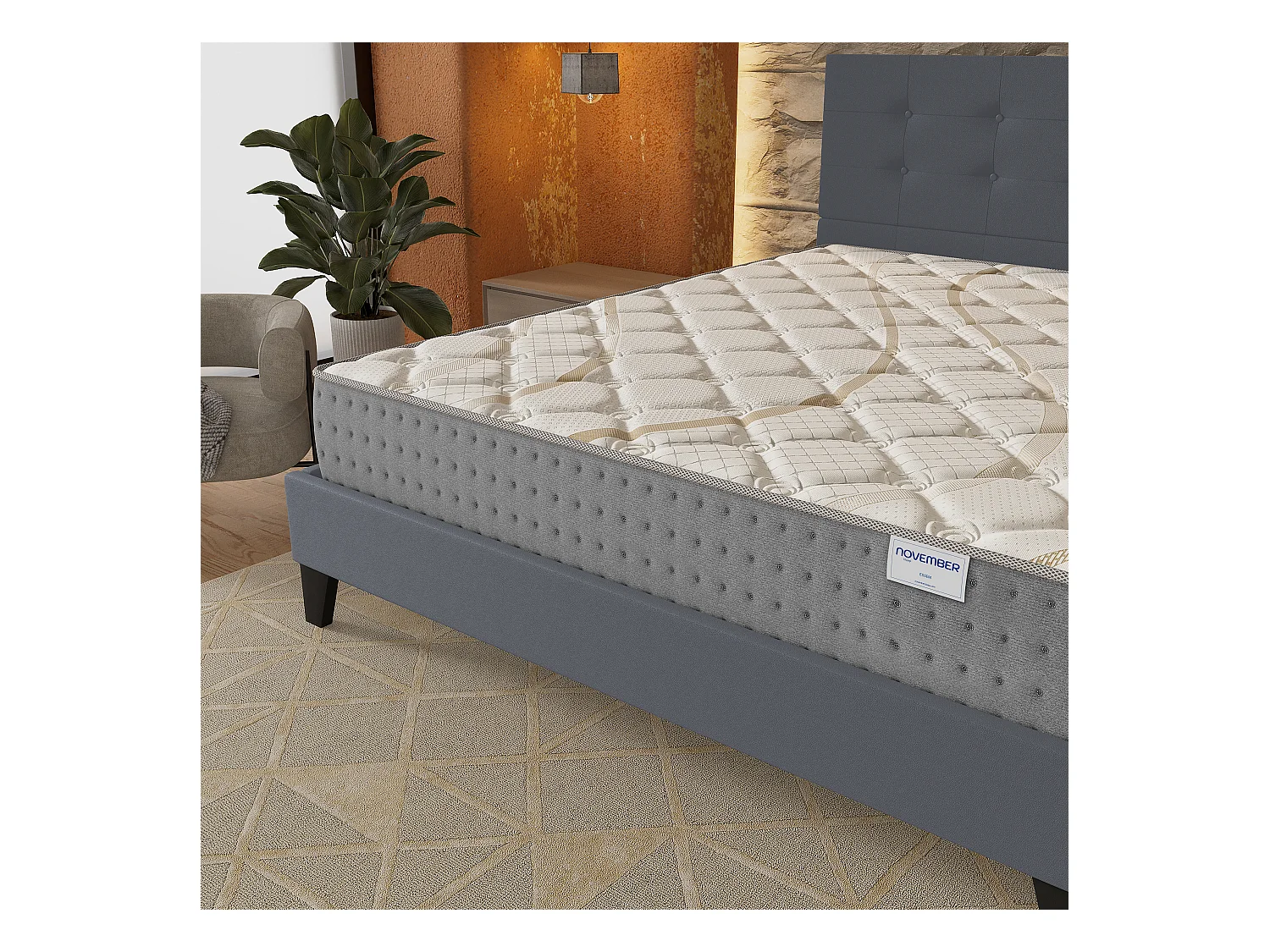 Ensemble 160x200 cm, lit avec tête de lit + matelas ressorts ensachés, ép.25cm accueil mousse HR