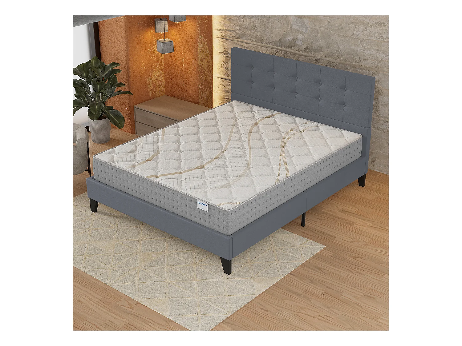 Ensemble 160x200 cm, lit avec tête de lit + matelas ressorts ensachés, ép.25cm accueil mousse HR