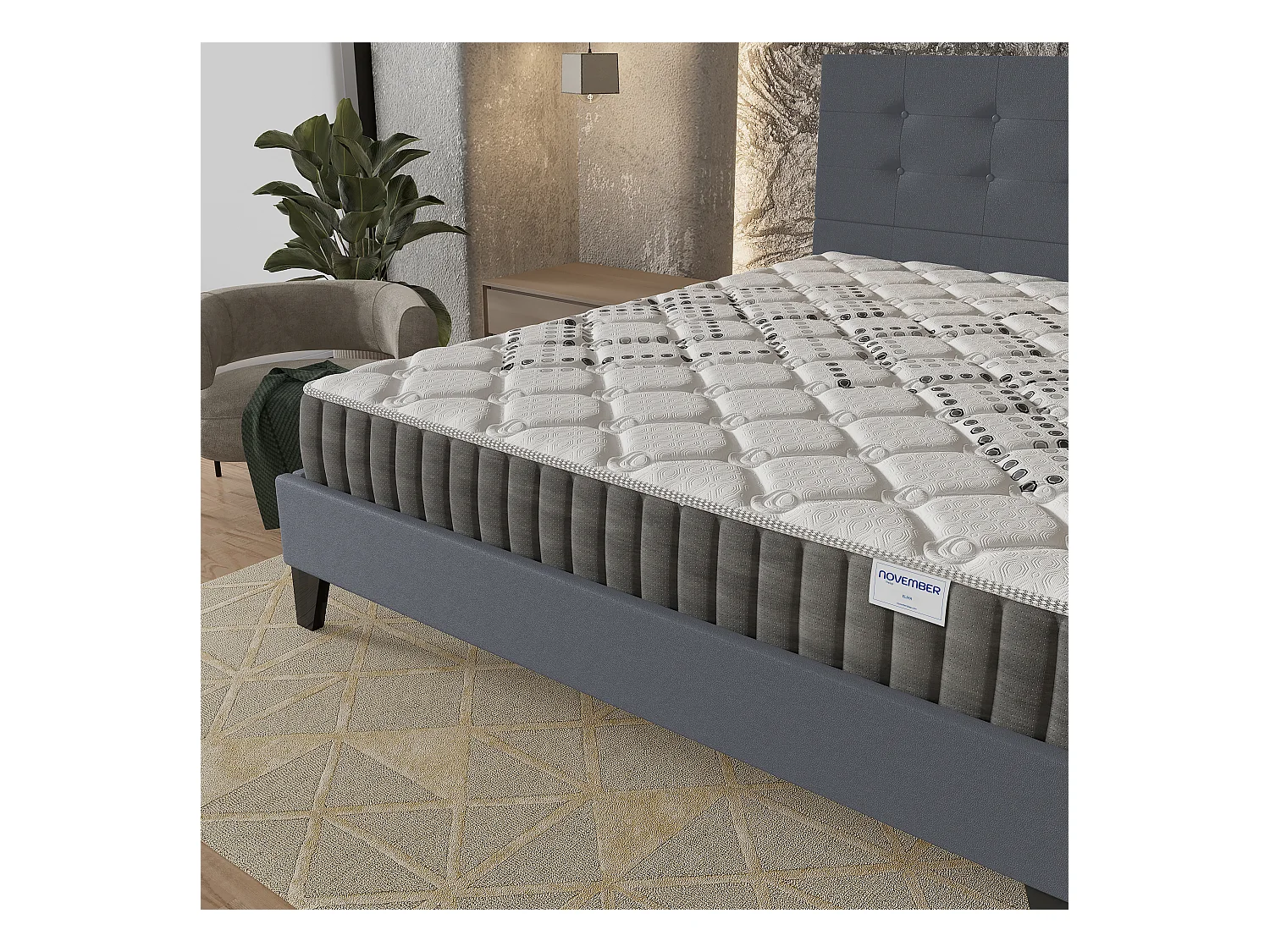 Ensemble 160x200 cm, lit avec tête de lit + matelas ressorts ensachés, ép.20cm accueil mousse HR