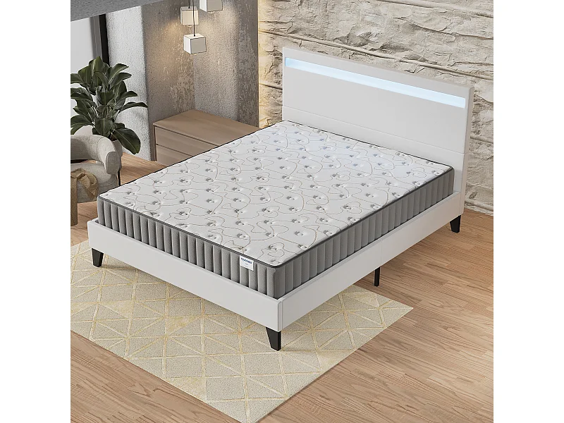 Ensemble Matelas Mousse + Lit Avec Tête De Lit 160x200cm-16cm D’épaisseur Accueil Mémoire De Forme