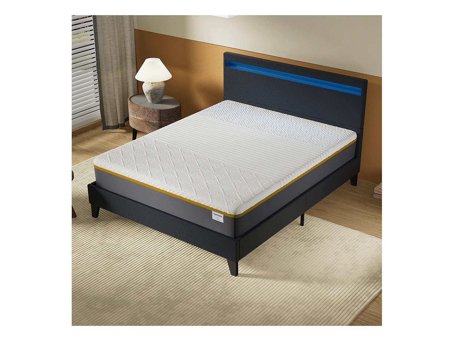 Ensemble Matelas Mousse + Lit Avec Tête De Lit 140x200cm Epaisseur 28cm Ferme Accueil Latex Naturel