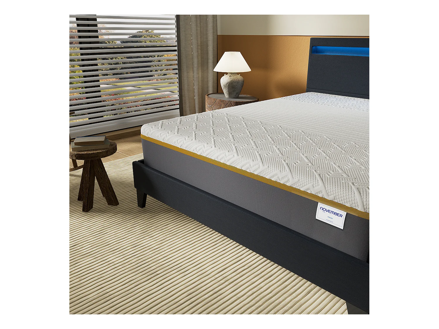 Ensemble Matelas Mousse + Lit Avec Tête De Lit 140x200cm Epaisseur 28cm Ferme Accueil Latex Naturel