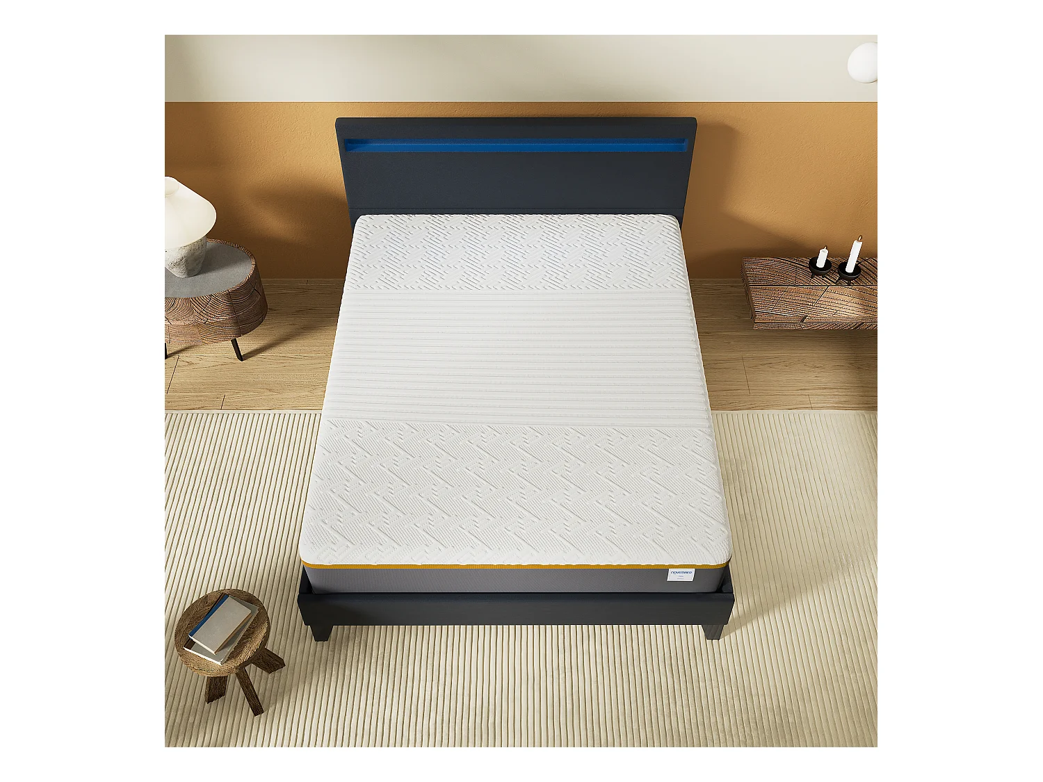 Ensemble Matelas Mousse + Lit Avec Tête De Lit 140x200cm Epaisseur 28cm Ferme Accueil Latex Naturel