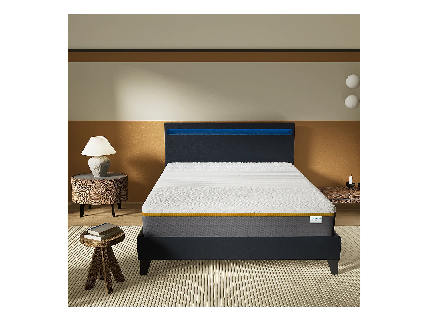Ensemble Matelas Mousse + Lit Avec Tête De Lit 140x200cm Epaisseur 28cm Ferme Accueil Latex Naturel