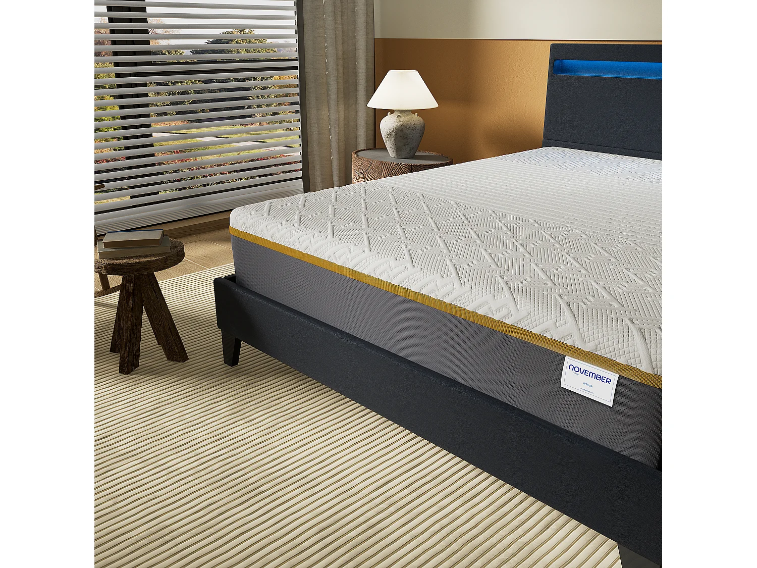 Ensemble Matelas Mousse + Lit Avec Tête De Lit 140x200cm Epaisseur 28cm Ferme Accueil Latex Naturel