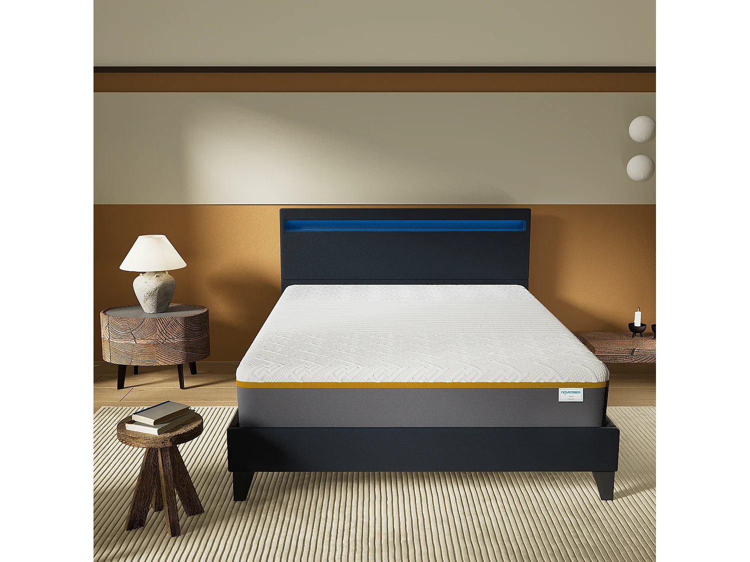 Ensemble Matelas Mousse + Lit Avec Tête De Lit 140x200cm Epaisseur 28cm Ferme Accueil Latex Naturel