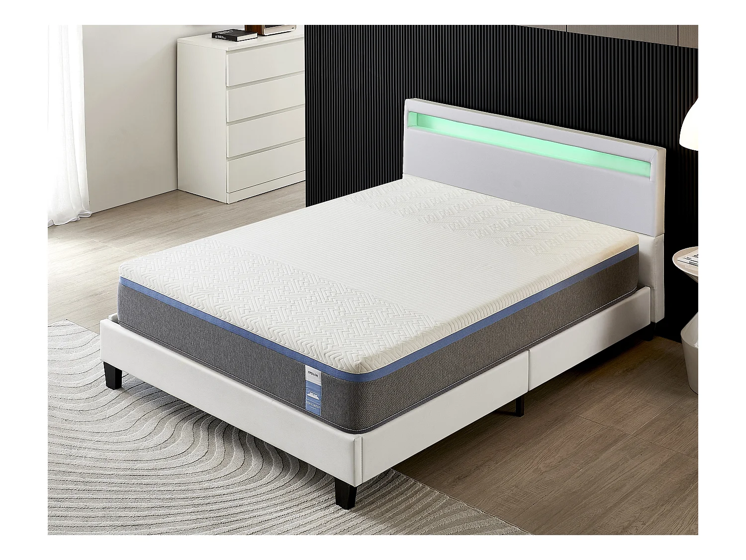 Ensemble Matelas Mousse + Lit Avec Tête De Lit 160x200cm Epaisseur 28cm Souple Accueil Latex Naturel