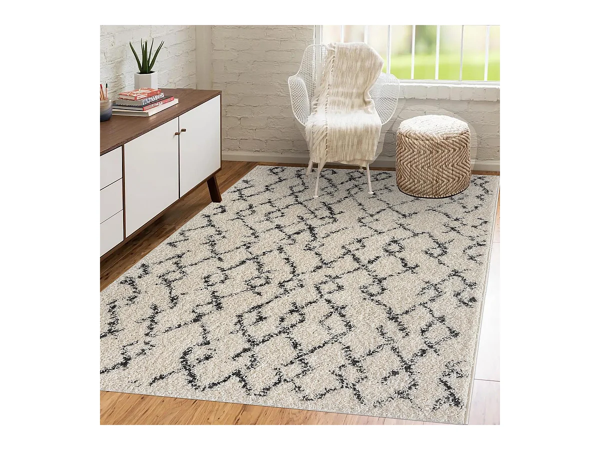 Tapis berbère 280x370 tissé motif ethnic LYN4 BENYLE B crème