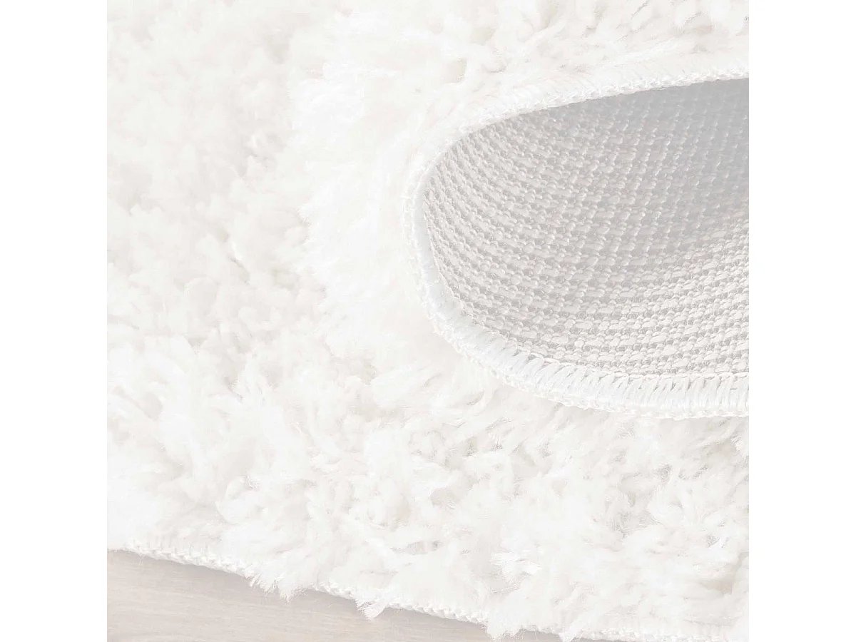 Tapis rond shaggy Ø160cm tissé crème motif uni LYN4 UNILA